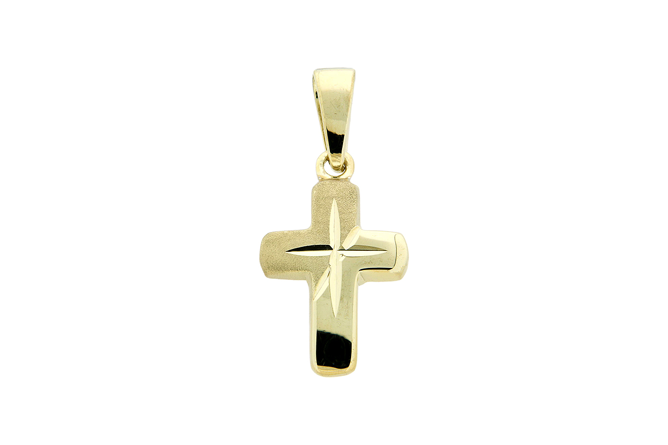 Anhänger Kreuz in Silber 925 vergoldet mit mattierter und polierter Oberfläche