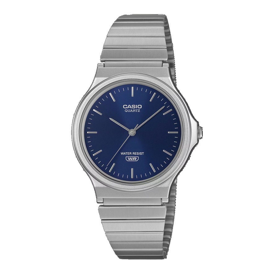 Armbanduhr Casio MQ-24DA-2AEF mit Analoganzeige, blauen Zifferblatt und silbernen Metallarmbandband