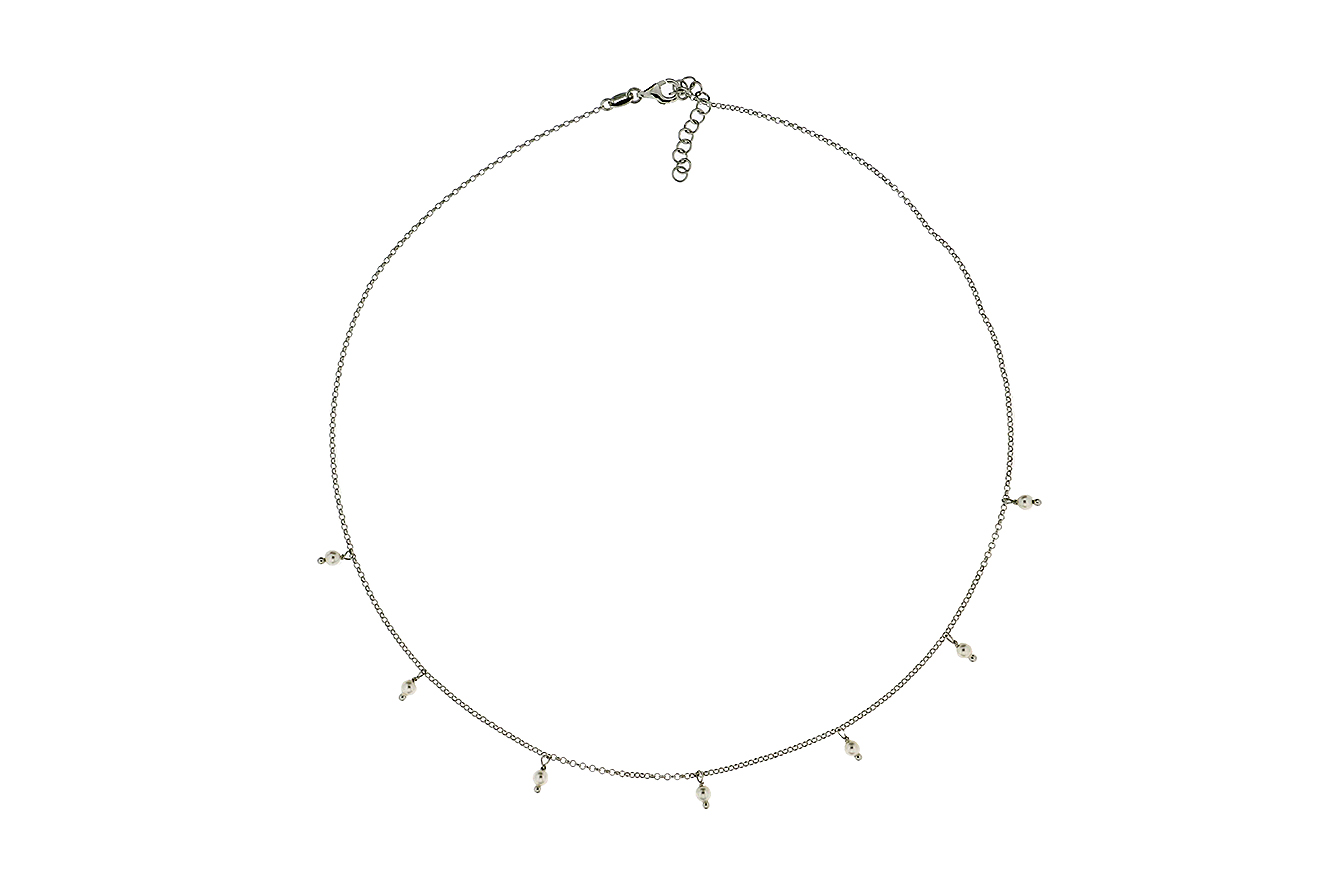 42cm Kette Silber 925 rhodiniert mit Perlen