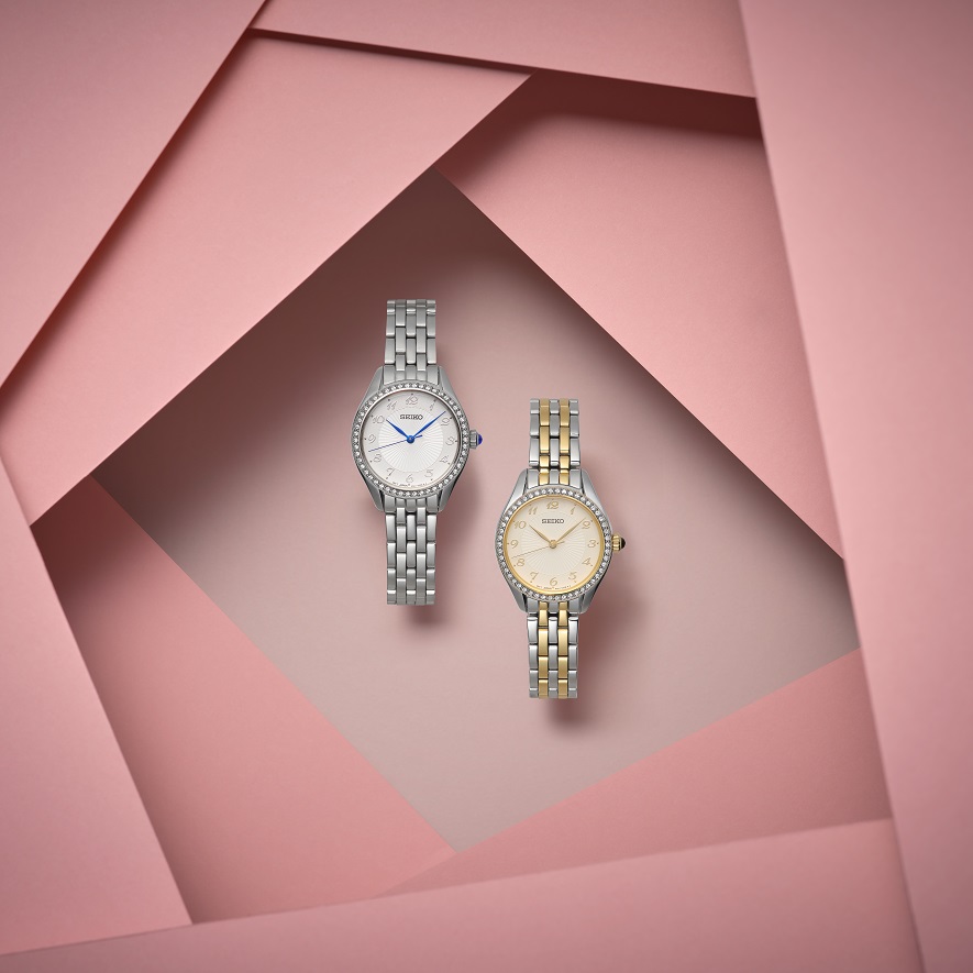 Damenarmbanduhr von Seiko SUR480P1 mit teilvergoldetem Edelstahlgehäuse und Kristallen