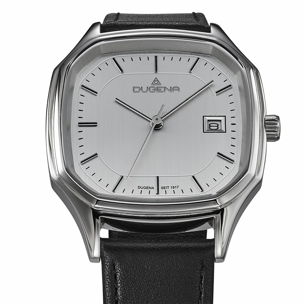 Armbanduhr Ulm Dugena 4461262 mit silbernen Zifferblatt und Lederarmband