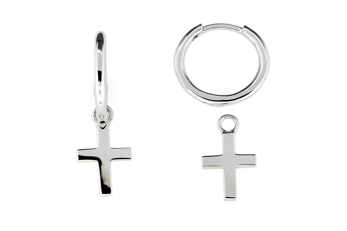 Creole in Silber 925 mit rhodinierter Oberfläche und Kreuz