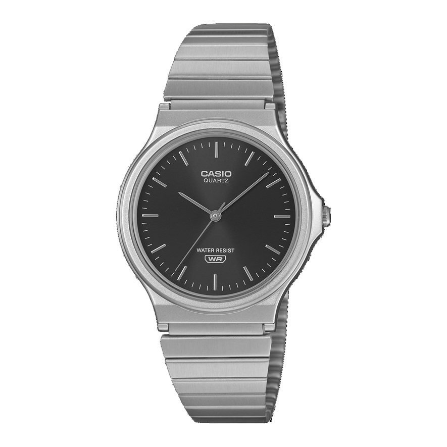 Armbanduhr Casio MQ-24DA-2AEF mit Analoganzeige, schwarzen Zifferblatt und silbernen Metallarmbandba