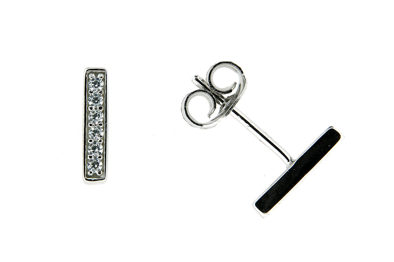 Ohrstecker Ohrringe in Silber 925 rhodiniert mit Zirkonia und polierter Oberfläche