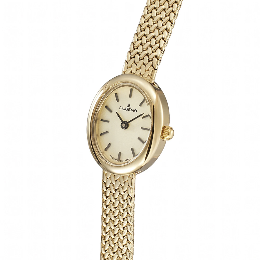 Armbanduhr Ella Dugena 4461278 in oval vergoldet mit Edelstahlarmband