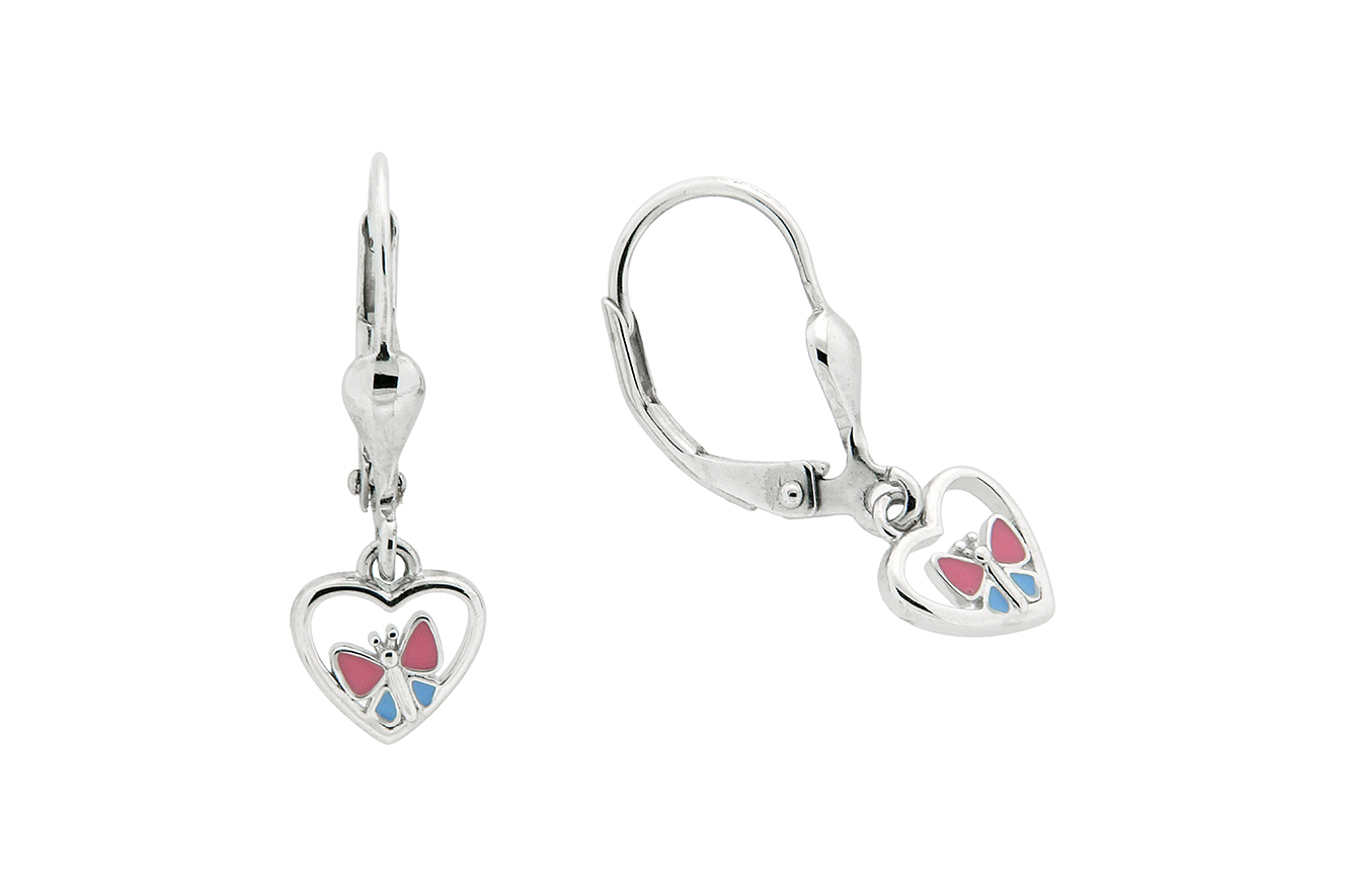 Ohrringe, Ohrpendel Herz mit Schmetterling in Silber 925 Kinderschmuck